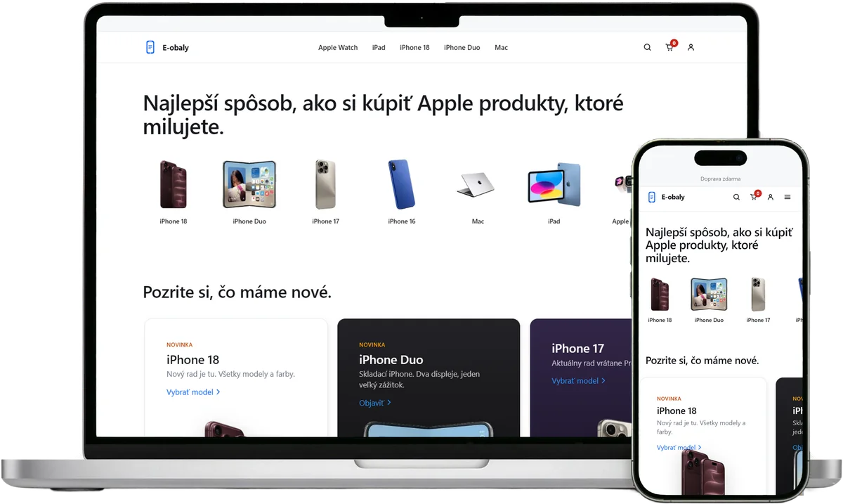 E-shop E-obaly s produktmi Apple na notebooku a mobile