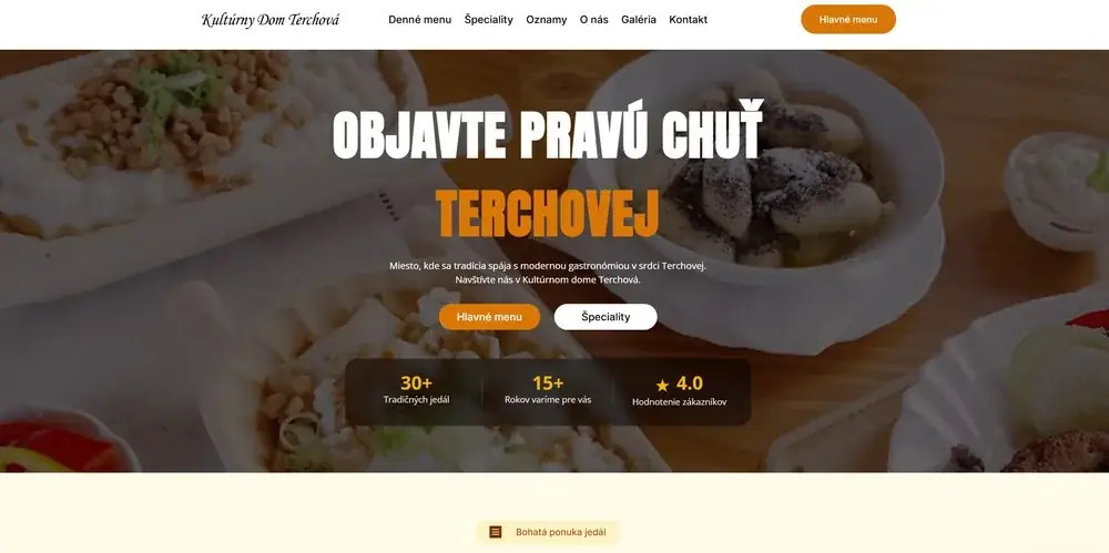 Reštaurácia Kultúrny dom Terchová, web s denným menu