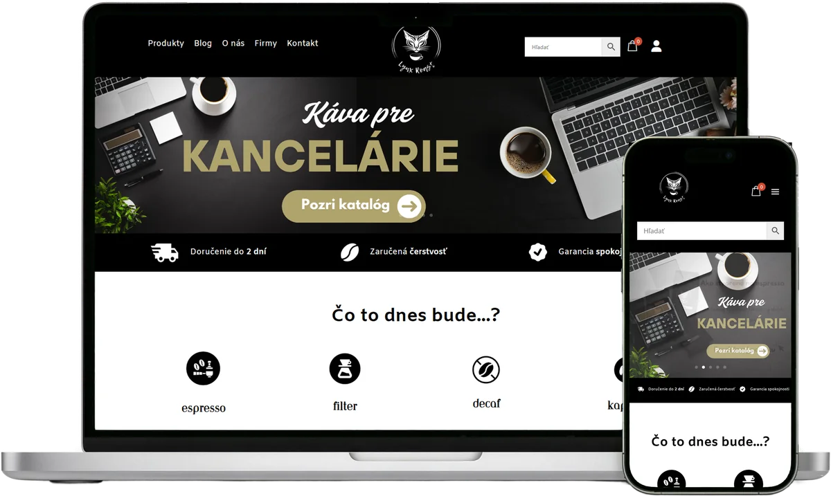 E-shop Lynx Roast s výberovou kávou na notebooku a mobile