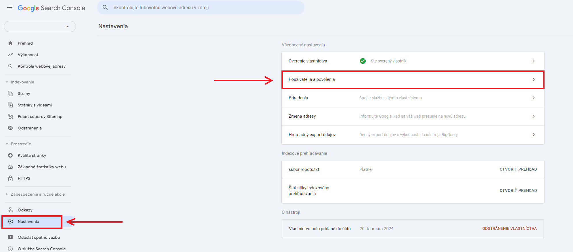 Postup zdieľania prístupu do Google Search Console Postup zdieľania prístupu do Google Search Console