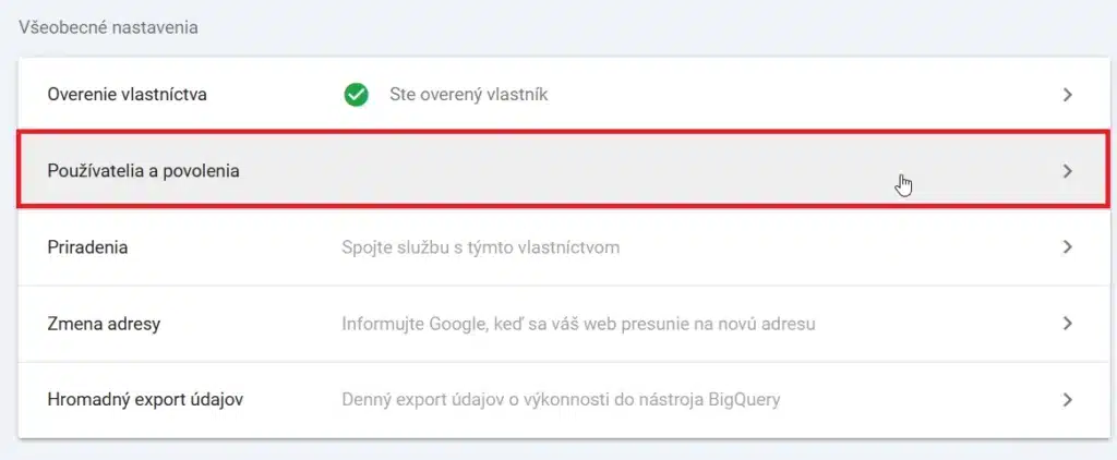 Google search console všeobecné nastavenia