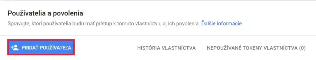 V google search console kliknúť na pridať používateľa